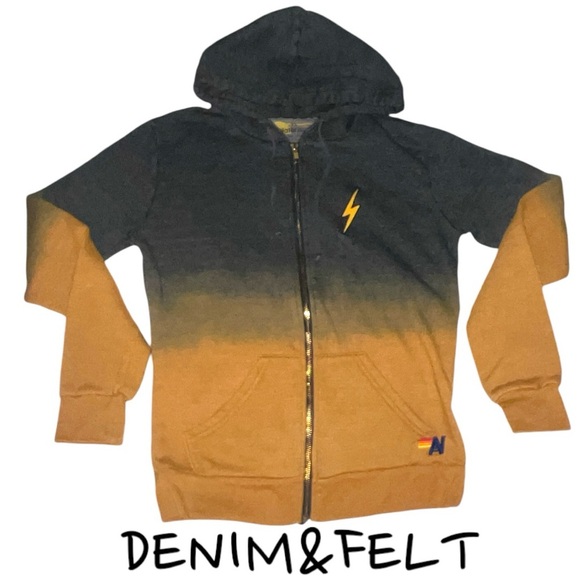 Aviator Nation Unisex FADED BOLT EMBROIDERY HOODIE | NUGGET GOLD // CHARCOAL 🖤 - Picture 10 of 16